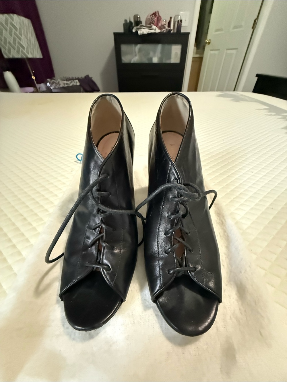 kate spade Black Open-Toe Lace-Up Ankle Heels
